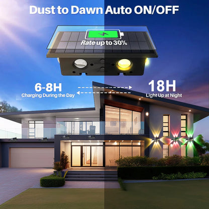 1-4PCS RGB Solar LED Light Outdoor Solar Wall Light IP65 Dusk To Dawn Up and Down Solar Light for Outside Fence Porch Deck Patio