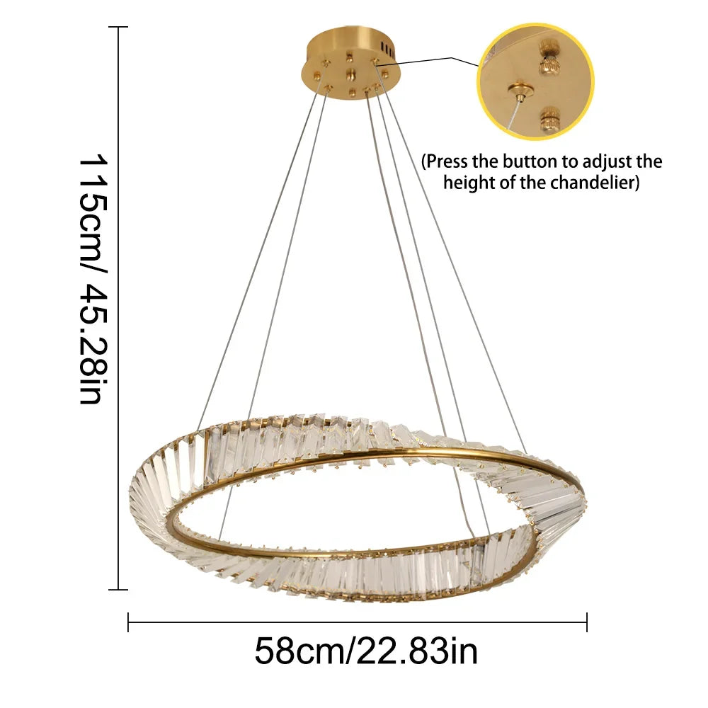 Modern Pendant Light Crystal Led Ceiling Lamp Gold Chandelier Möbius Strip Lustre Luxury Living Dining Room Home Decor Fixture