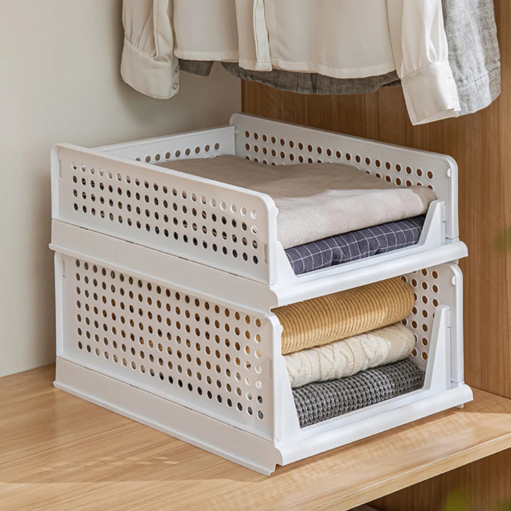 【Breeins】Foldable Stackable Drawer Storage Basket Wardrobe Storage Organiser Stackable Plastic Storage Basket Cupboard