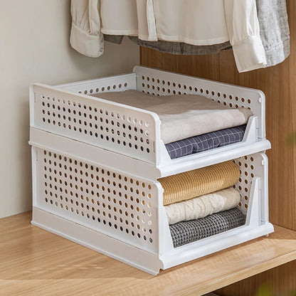 【Breeins】Foldable Stackable Drawer Storage Basket Wardrobe Storage Organiser Stackable Plastic Storage Basket Cupboard