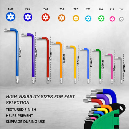 9 Pieces Allen Key Set Torx Torque Wrench Tool T10 T15 T20 T25 T27 T30 T40 T45 T50 Chrome Vanadium Steel