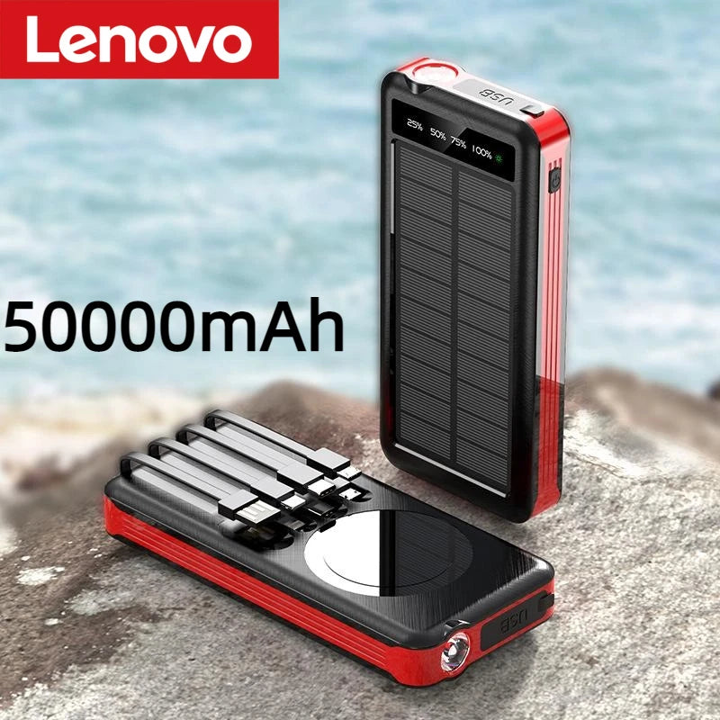 Lenovo 100000mAh 2 In 1 Solar Wireless Power Bank Large Capacity Portable Charger Fast Charging External Battery For Phone New