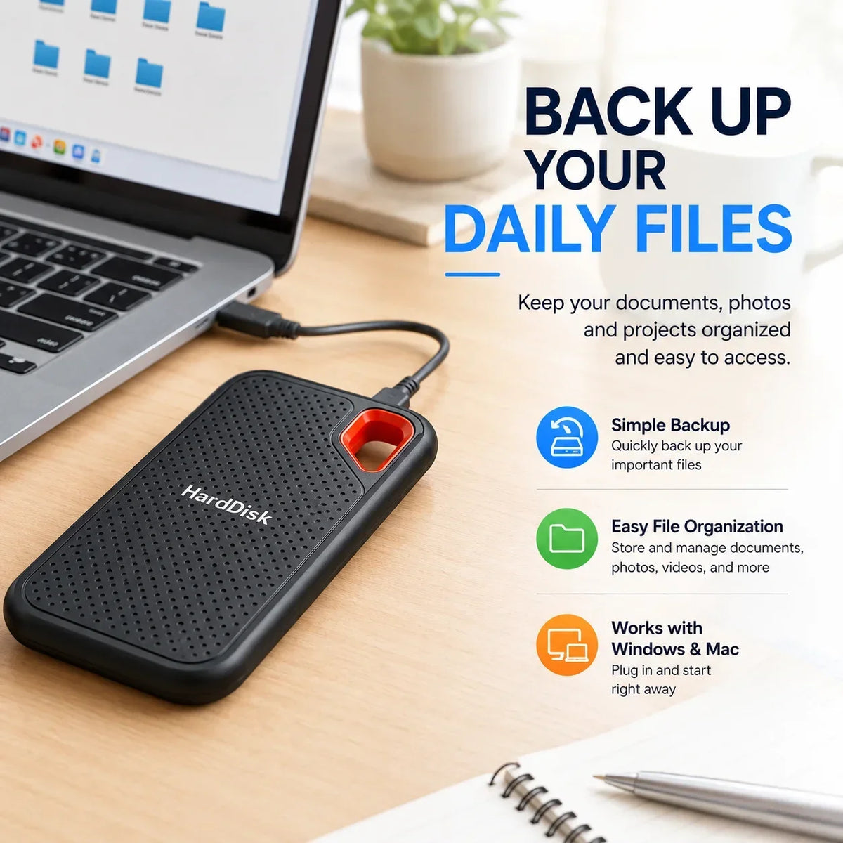 1TB External Hard Drive 2TB Portable SSD High Speed Hard Disk USB-C Original Storage Device for Laptop/PC/Phone/Mac