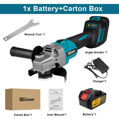 Gisam 125mm M14 Brushless Angle Grinder 7 Gears Cordless Grinding Machine Cutting Woodworking Power Tools For Makita 18V Battery