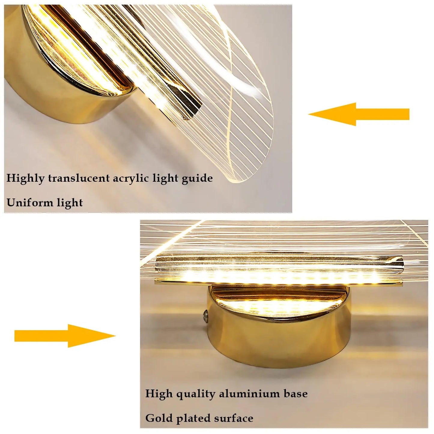 LED Interior Wall Sconce,12W Dimmable Modern Wall Lamp, Acrylic Interior Wall Light for Bedroom, Hallway,3000K-6500K, Gold