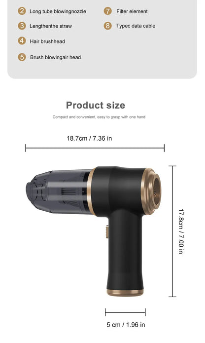 High Power Car Blower Vacuum, 2-in-1 Strong Suction & Blowing, Portable for Auto/Home Cleaning, Dust Removal from Seat/Mat/Trunk