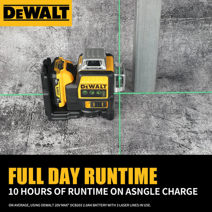 Dewalt DW089LG Self Levelling Multi Line 3 x 360 Degrees Green Beam Laser 12V MAX* with Battery 2.0Ah Li-Ion and Charger