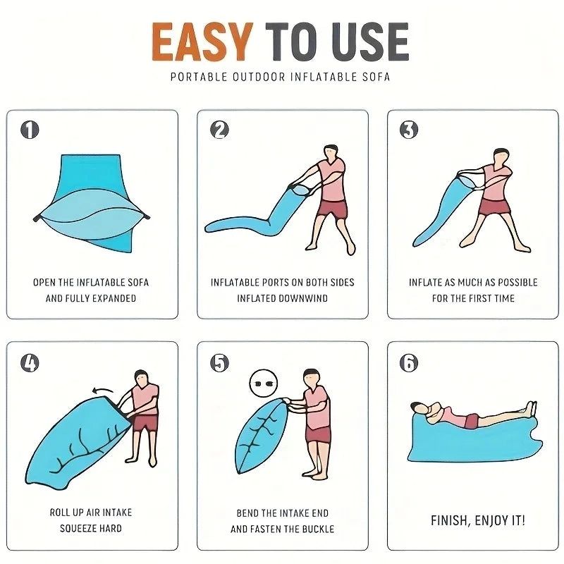 Portable Inflatable Lounge Chair with Pillow - Waterproof Sofa for Camping, Beach & Festivals - Easy Setup with Bag