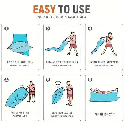 Portable Inflatable Lounge Chair with Pillow - Waterproof Sofa for Camping, Beach & Festivals - Easy Setup with Bag