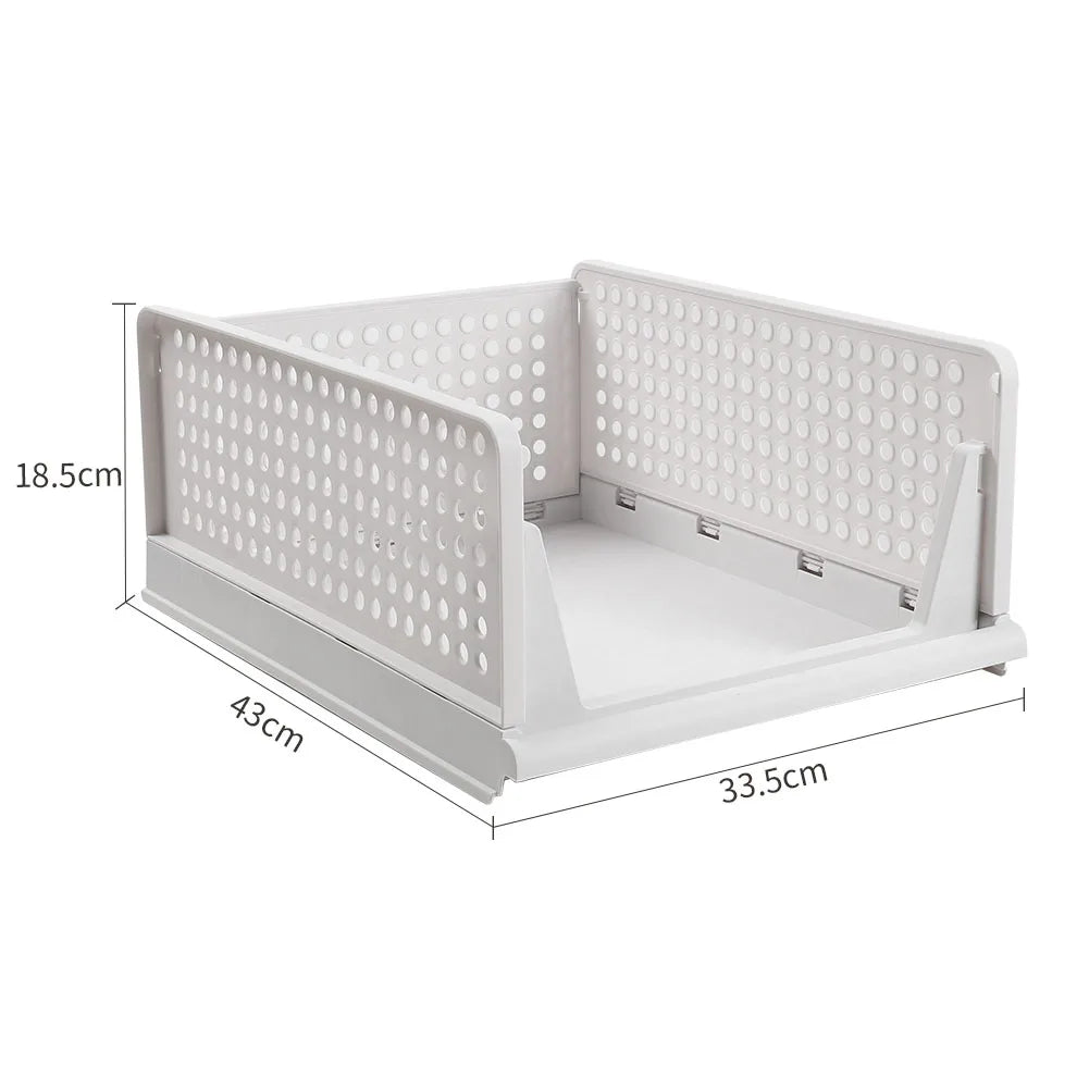 【Breeins】Foldable Stackable Drawer Storage Basket Wardrobe Storage Organiser Stackable Plastic Storage Basket Cupboard