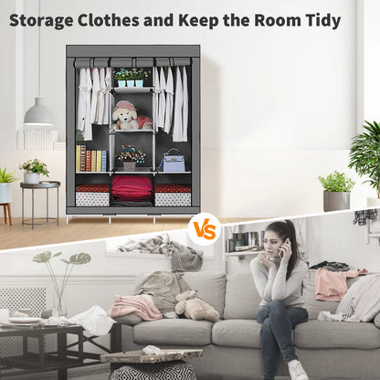 Canvas Wardrobe Clothes Closet Organizer Portable Storage Cupboard for Bedroom  128*45*170cm Fabric Closet