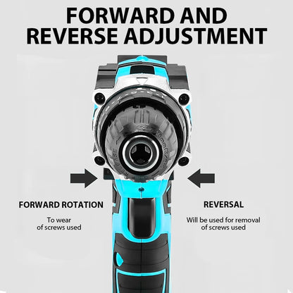 Electric Drill Power Tool Cordless Drill Combi Driver Electric Screwdriver Impact Set with 2pcs Rechargeable Batteries