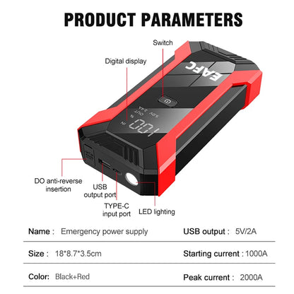2000A/1200A High Power Car Battery Jump Starter Portable Car Battery Booster Charger Booster Power Bank Starting Device USB Port