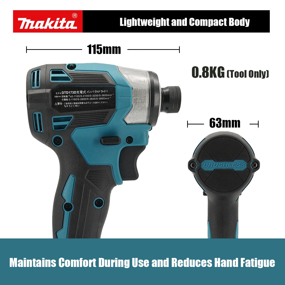 Makita DTD173 1800RPM Cordless Impact Driver 180N.m Brushless Motor Electric Drill Wood/Bolt/T-Mode For Makita Battery