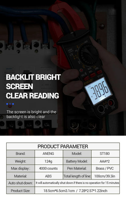 ANENG ST180 AC Current Clamp Meter  Digital 4000 Counts Multimeter Ammeter Voltage Tester Car Amp Hz Capacitance NCV Ohm Tool