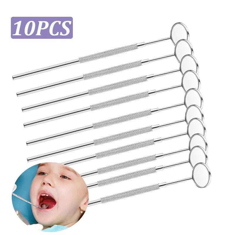 5/10Pcs Dental Mirrors with Handle Stainless Steel Surgical Instruments Dentist Mouth Checking Makeup Supplies