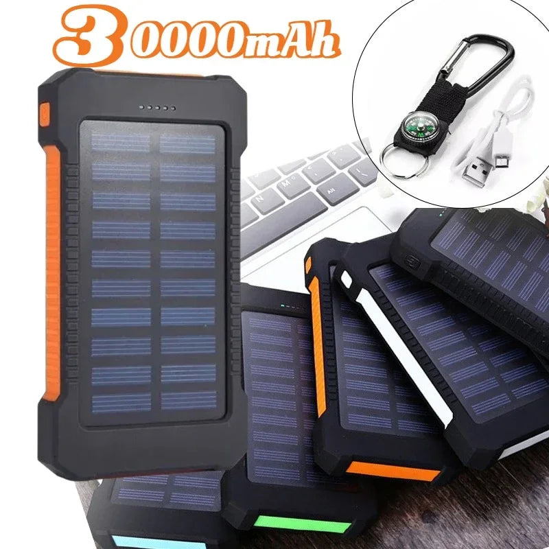 100000mAh Solar Power Bank External Battery Portable Charger Waterproof Powerbank W/ SOS Flashlight for IPhone Xiaomi Huawei
