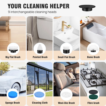 DayPlus 10 in 1 Electric Spin Scrubber Cordless Rechargeable, Electric Cleaning Brush Adjustable Handle Shower Cleaner Brush
