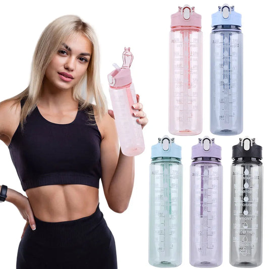900ml Portable Drinking Cup with Straw & Handle Outdoor Travel Bottle Large Capacity Motivational Drinking Bottle for Boys Girls