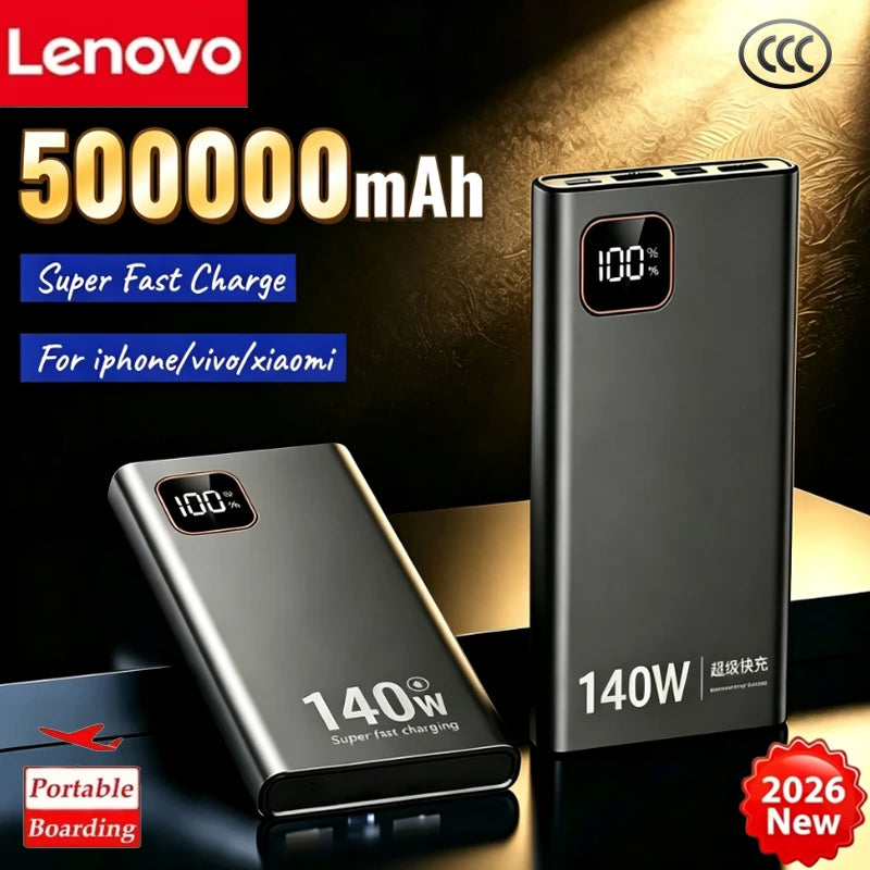 Lenovo Portable PowerBank 140W Super Fast Charging 500000mAh Large Capacity External Battery Charger Powerbank For Xiaomi iPhone