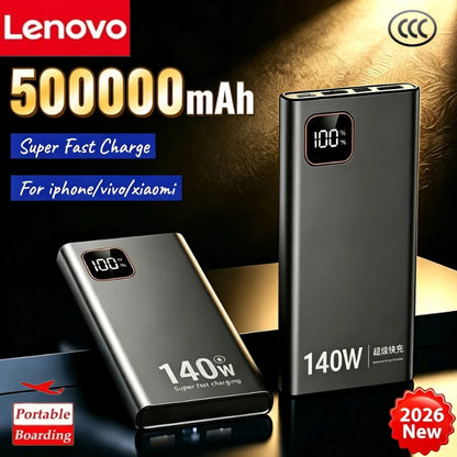 Lenovo Portable PowerBank 140W Super Fast Charging 500000mAh Large Capacity External Battery Charger Powerbank For Xiaomi iPhone