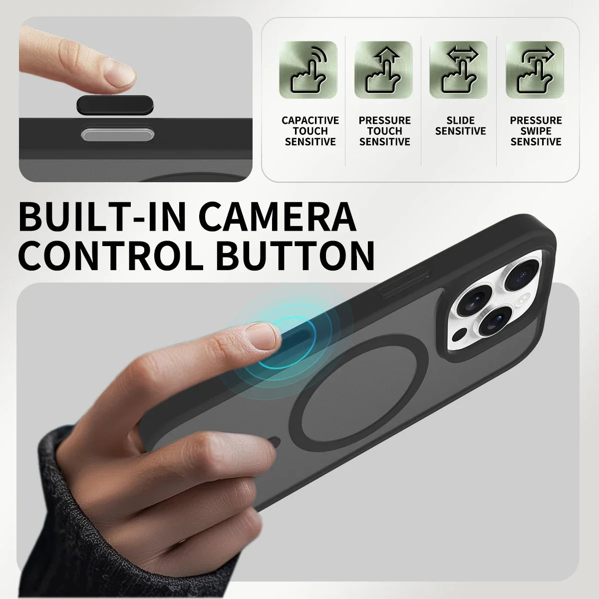 Camera Control Capture Button Case For Magsafe Mag Safe iPhone 16 Pro Max Plus 16Pro 16Plus iPhone16 Matte Black Phone Cover