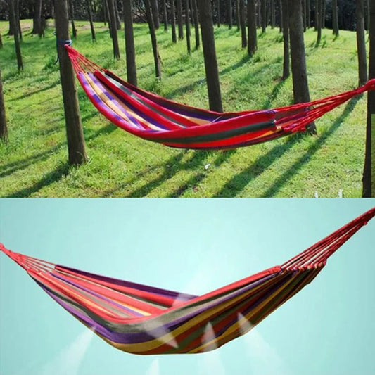 1-2 Person Cotton Rainbow Hanging Bed 264lbs Capacity Fabric Hammock with Tree Straps Portable for Outdoor Indoor with Carry Bag