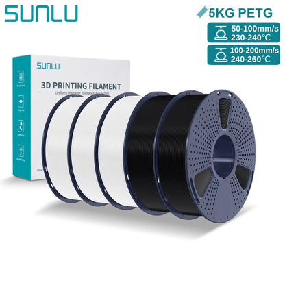 SUNLU PETG 3D Printer Filament 5KG Neatly Wound Good Toughness 1.75mm 3D Filament with Reusable Spool for Most FDM Printer
