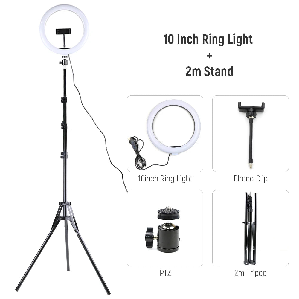 26cm 10inch Led Selfie Ring Light Round Ring Lamp with Phone Holder Photography Fill Lighting with Tripod for Youtube Live Video