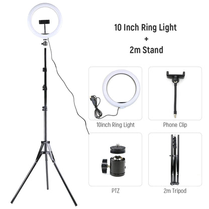 26cm 10inch Led Selfie Ring Light Round Ring Lamp with Phone Holder Photography Fill Lighting with Tripod for Youtube Live Video