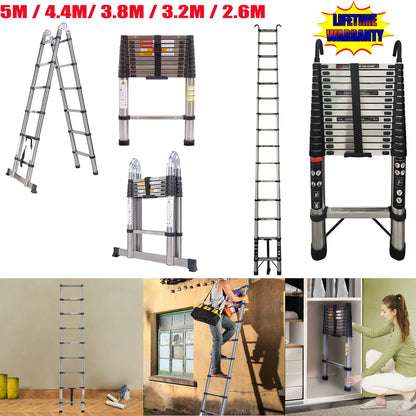 Day Plus Telescoping Ladder Stainless Steel Folding Ladder Portable Extendable Loft Ladder Capacity Max Load 150kg/330lb,EN131