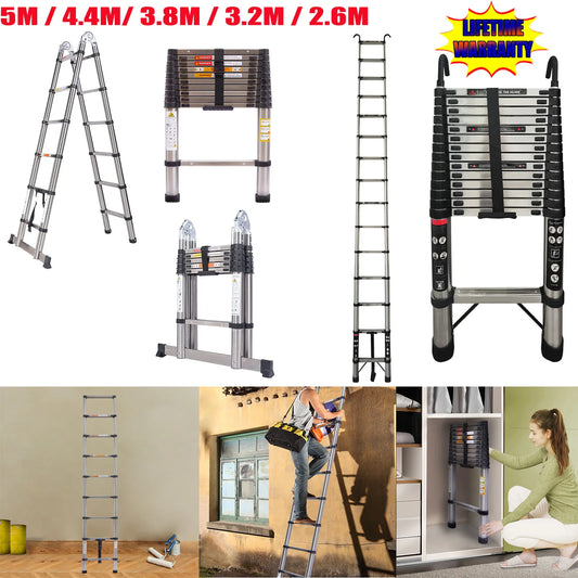 Day Plus Telescoping Ladder Stainless Steel Folding Ladder Portable Extendable Loft Ladder Capacity Max Load 150kg/330lb,EN131