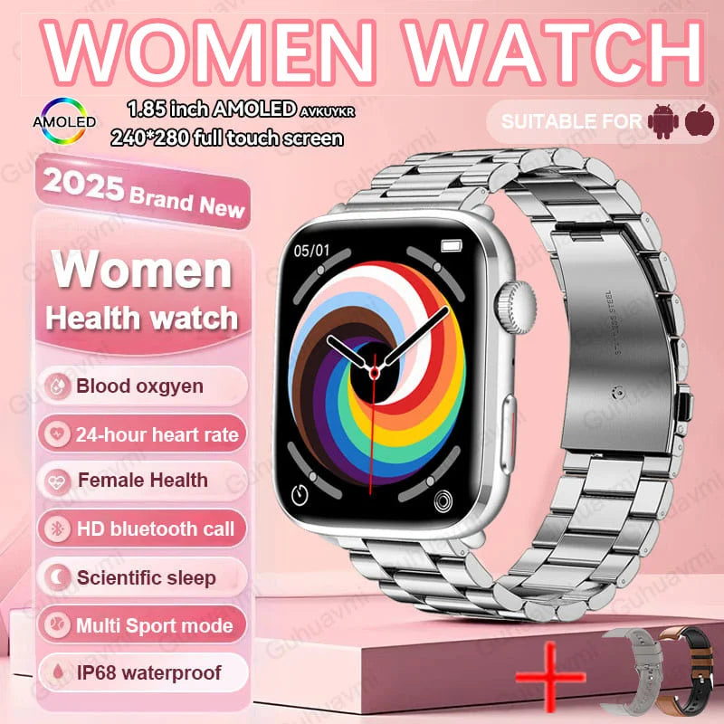 2025New NFC Smat Watch Women 1.85-inch Blood Pressure Heart Rate Bluetooth Call Female Health Smarwatches Ladies For Android IOS