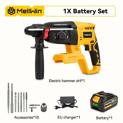 MELLWIN 3 in 1 Brushless Electric Hammer Drill Multifunction Impact Hammer for Steel Concrete Wood For Makita 18V Battery Pin