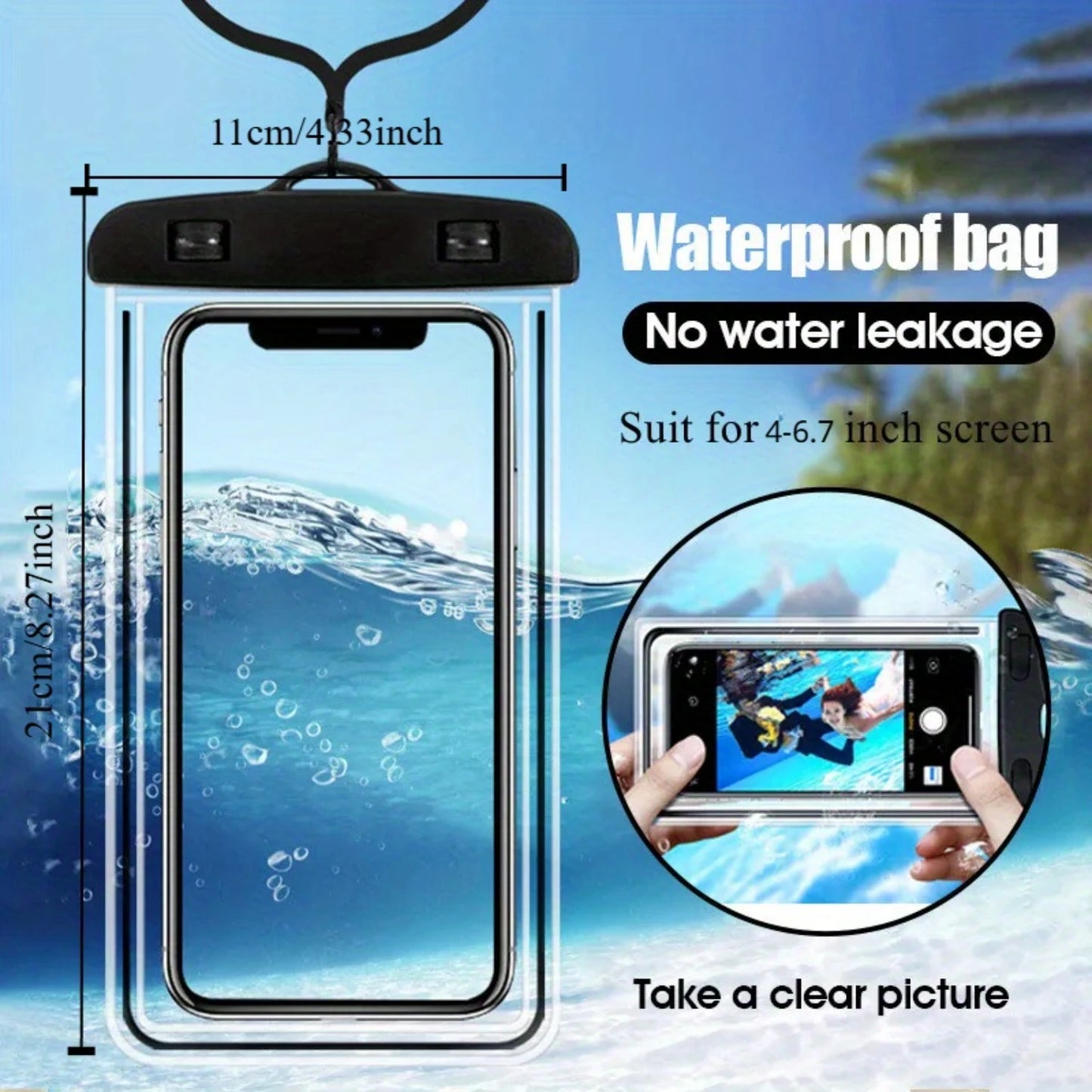 Waterproof Phone Pouch - Fits Up To 6.7" Devices, Durable Pvc Underwater Dry Bag For Swimming & Diving