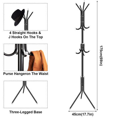 Metal Freestanding Tree-Shaped Clothing Rack, Multi-Functional Garment Organizer, Space-Saving Floor Standing clothes hat Rack