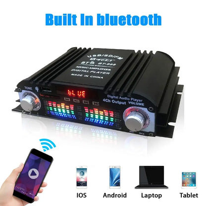 HiFi Sound Amplifier 4 Channel Digital Audio Bluetooth Amplifier 1600W Peak Power Karaoke Player FM Radio Support Remote Control