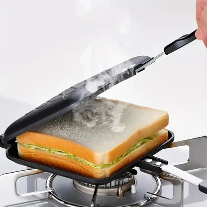 Non-Stick Camping Sandwich Panini Maker with Handle, Double Sided Frying Pan Detachable Grilled Sandwich Flip Pan