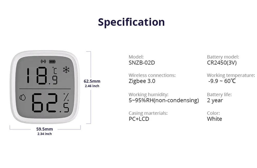 SONOFF SNZB 02D Zigbee Temperature Humidity Sensor SNZB-02D with LCD Screen for EWeLink SONOFF ZigBee Bridge Alexa Alice