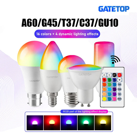 1-10PCS Smart RGBW LED Bulb Spotlight E27 E14 B22 GU10 6W 10W with Infrared Remote Control Suitable for Colorful Home Lighting