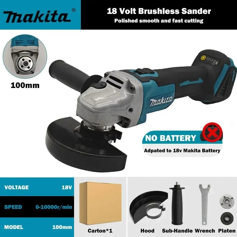 Makita DGA404 Cordless Brushless Angle Grinder Polishing Cutting Machine Electric Tool Compatible with 18V Battery 100mm/125mm