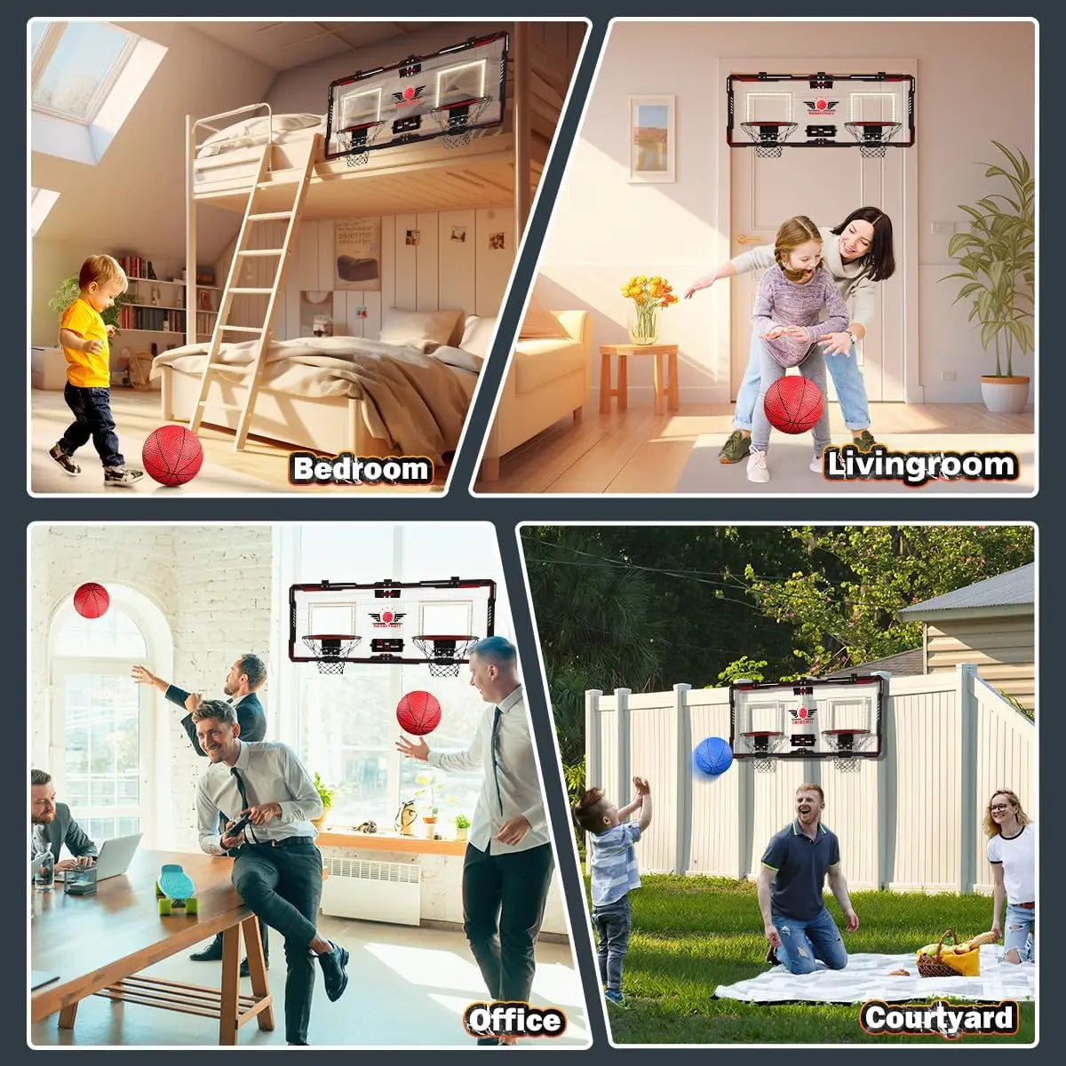 VATOS Basketball Hoop x2 Indoor Outdoor Electric Mini Basketball Scoreboard 4x Balls Toy Gift for Kids Boys Girls Sports Game
