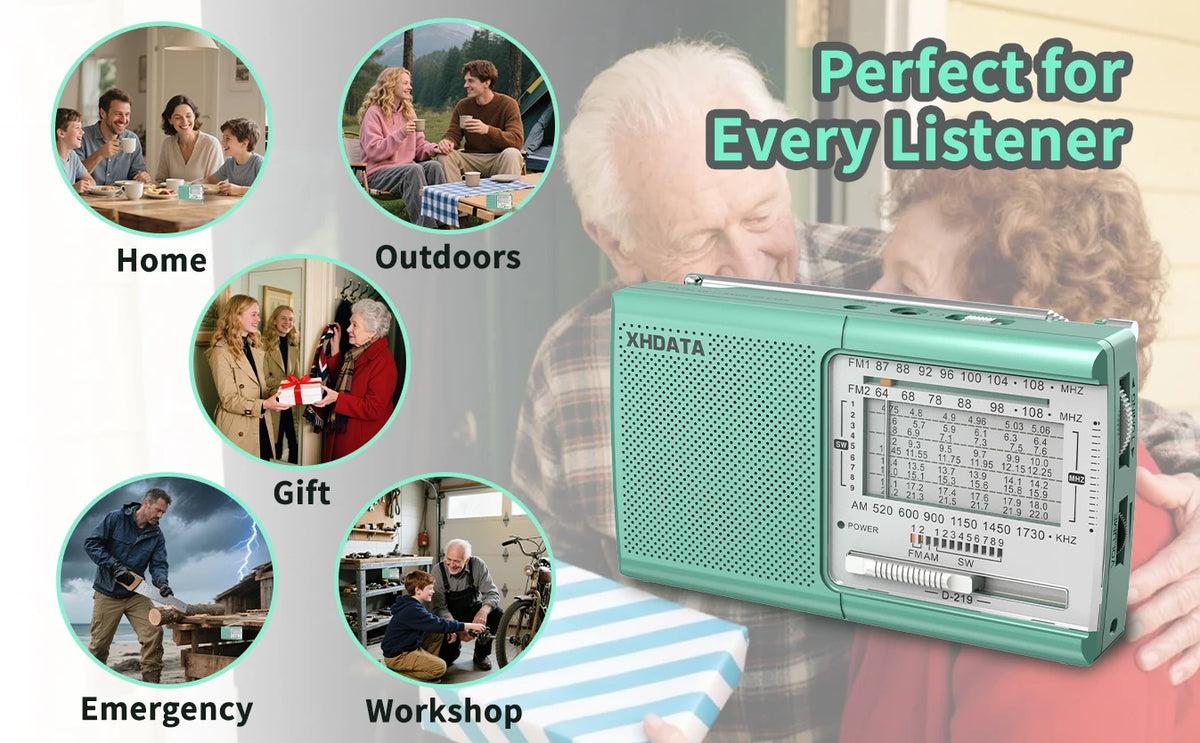 XHDATA D219 Portable Radio AM FM MW Shortwave Receiver Pocket Radio High Sensitivity Multi Band Radio with Speaker Earphone Jack