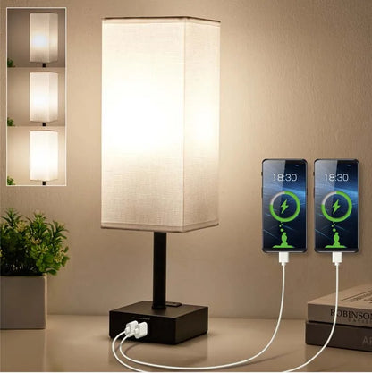 Bedside Lamp Touch Control Table Lamp with USB A+C Charging Ports 3-Way Dimmable Desk Lamps with Fabric Shade for Bedroom 2025