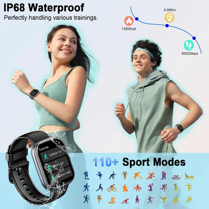 Jugeman 1.91" Smartwatch (Answer/Make Call), IP68 Waterproof Fitness Tracker, 110+ Sport Modes, Heart Rate and Sleep Monit.