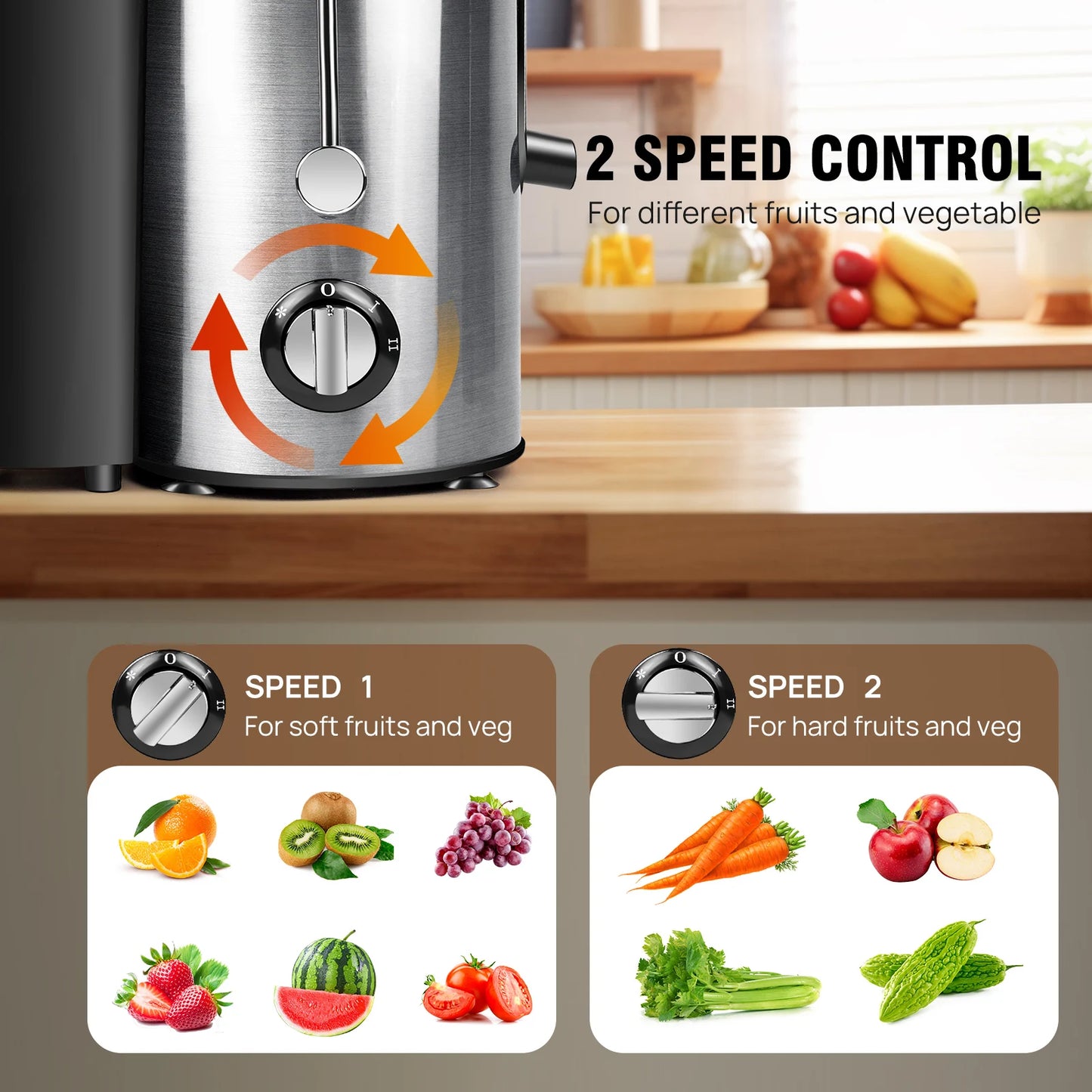 1000W Juicer Machine Juice Maker Whole Fruit Extractor Centrifugal Whole Fruit Vegetable Juice Extractor Stainless Steel 500ML