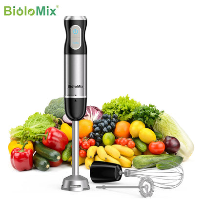 BioloMix 3-in-1 Immersion Hand Blender Stainless Steel with Sharper Blades Whisk & Milk Frother For Smoothie, Baby Food Puree