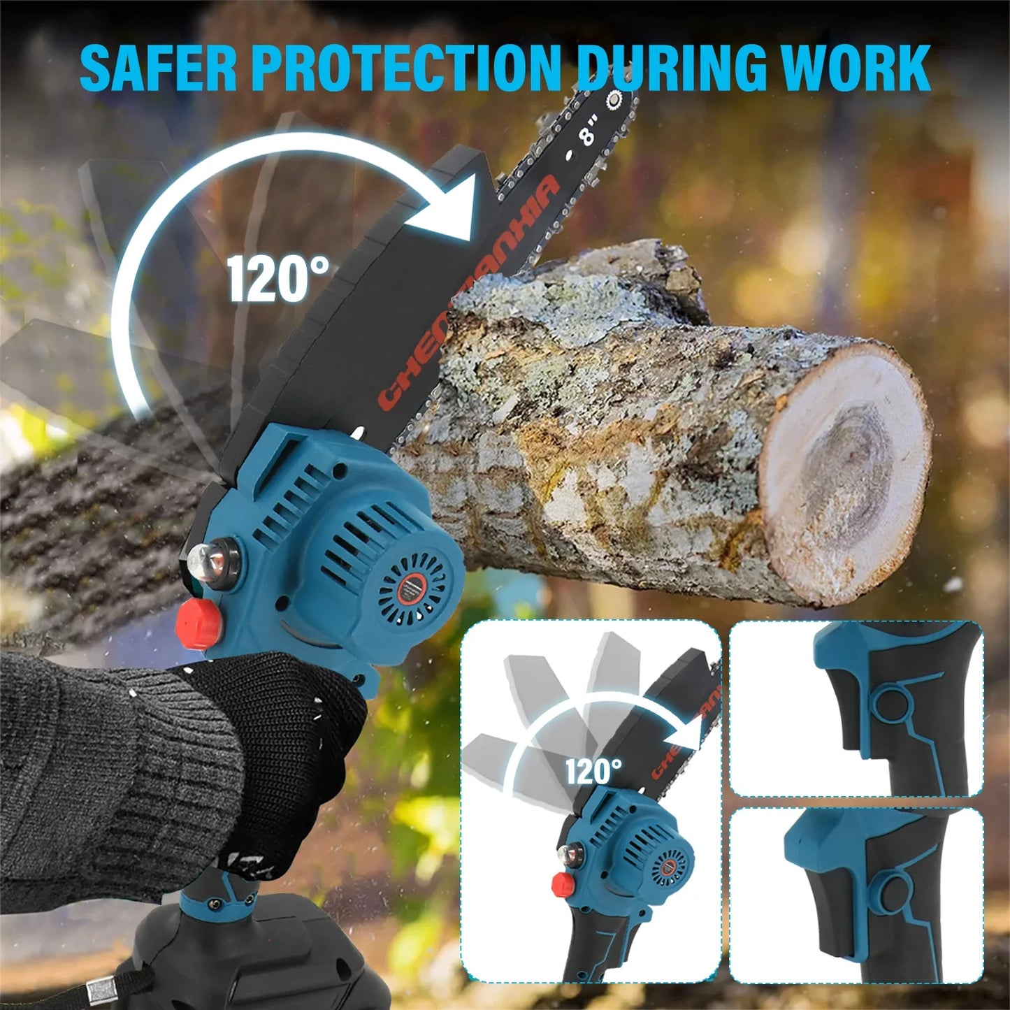 6" 6Inch 4000W Mini Cordless Chainsaw Handheld Electric One-Hand Chainsaw Wood Cutter with Battery