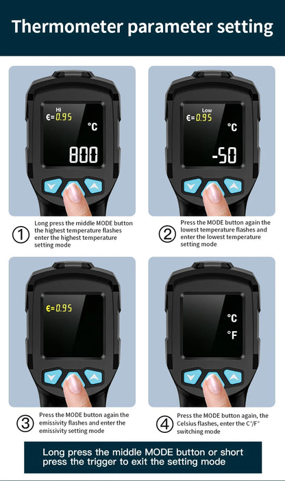 Digital Infrared Thermometer -50 to 800℃ Laser Thermometer -58 to 1472℉ Temperature Meter Digital Thermometer Backlight Alarm