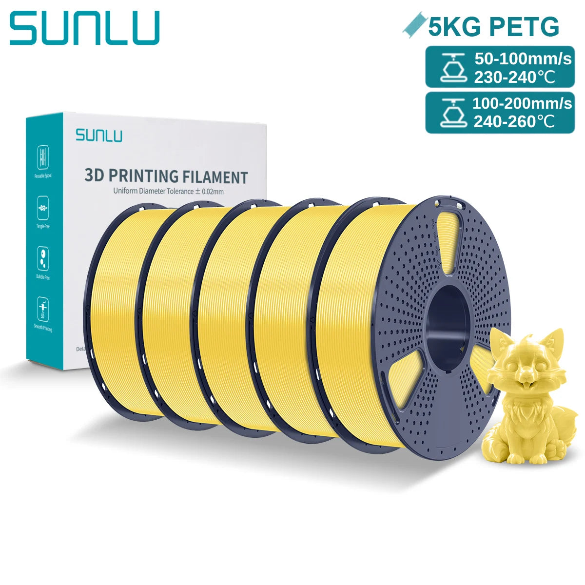 SUNLU PETG 3D Printer Filament 5KG Neatly Wound Good Toughness 1.75mm 3D Filament with Reusable Spool for Most FDM Printer